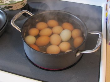 Boil eggs for Deviled Eggs.