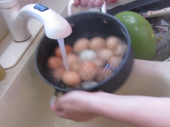 Rinse the eggs with cold water