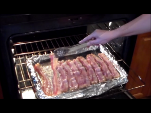 10 minutes in the oven turn the bacon over