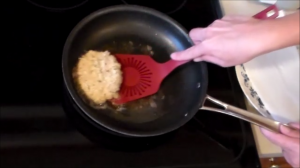 Frying crab cake in frying pan